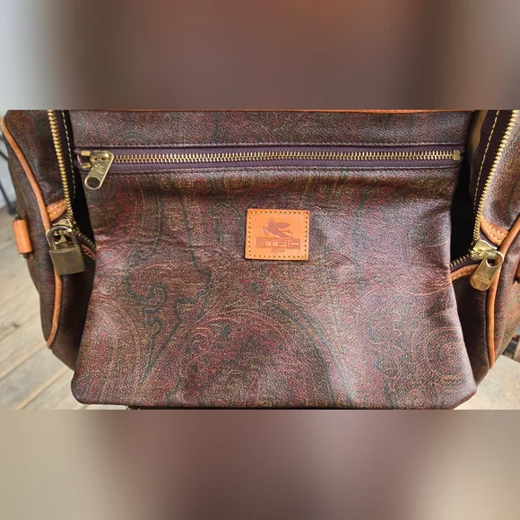 ETRO MILANO Paisley Coated Canvas Vachetta Leather Boston Travel Bag w/ COA - Picture 11 of 13